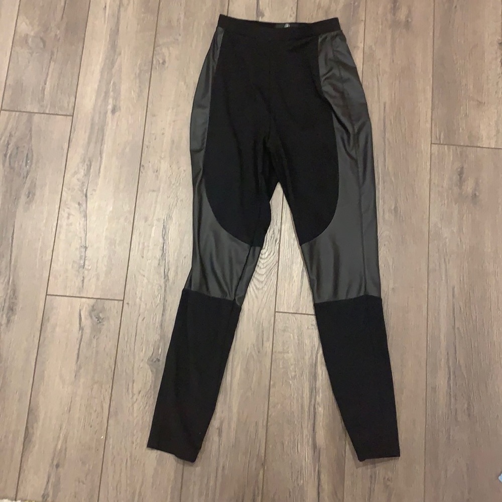 Pants with mock leather accents